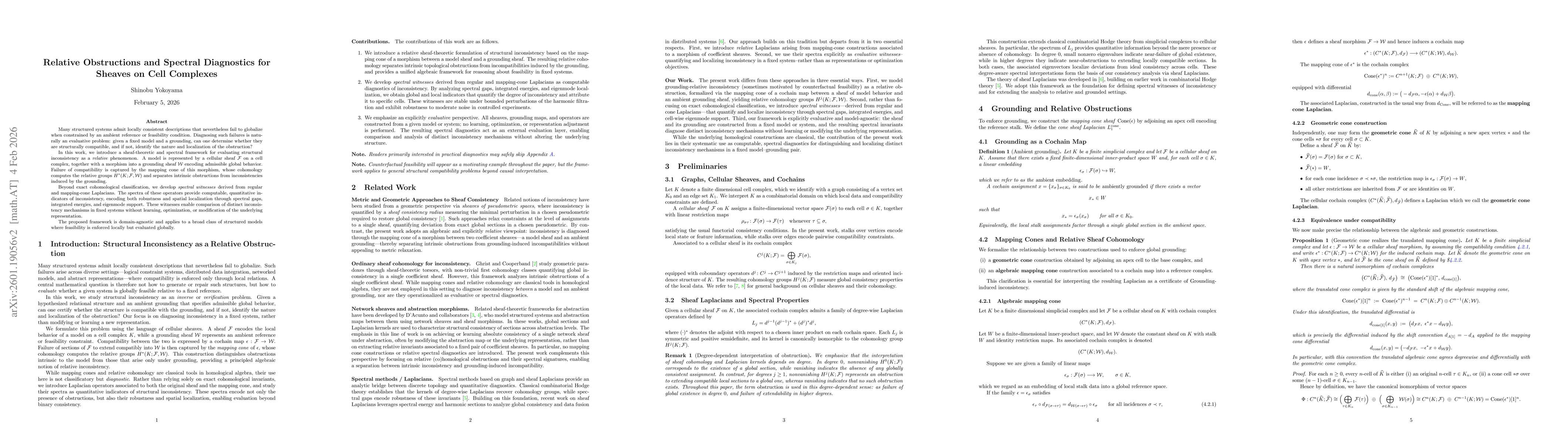 Thumbnail for Relative Obstructions and Spectral Diagnostics for Sheaves on Cell Complexes