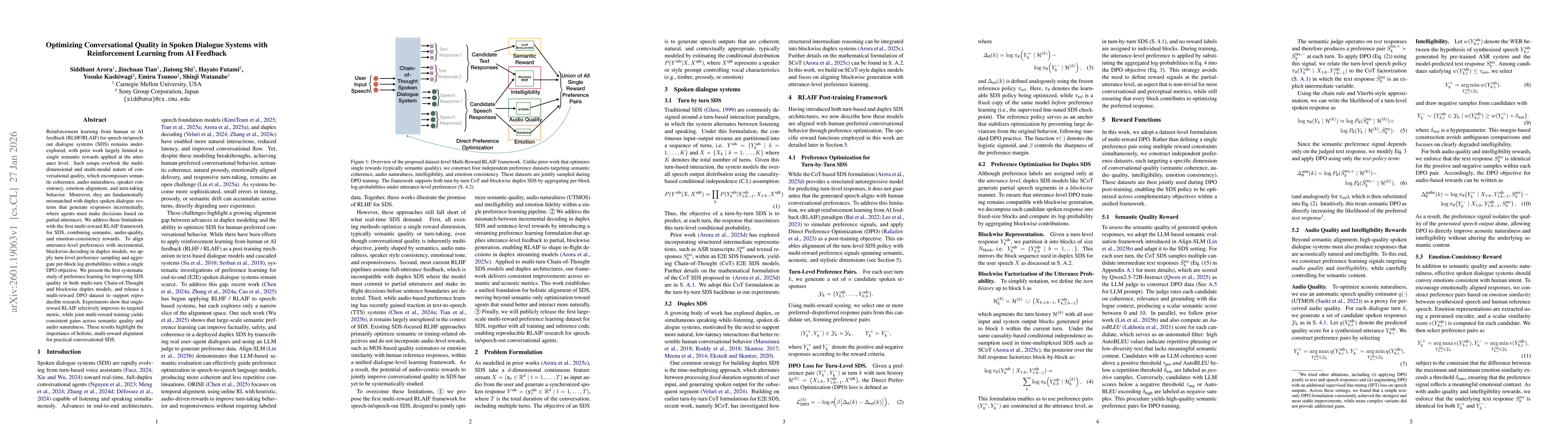 Thumbnail for Optimizing Conversational Quality in Spoken Dialogue Systems with Reinforcement Learning from AI Feedback