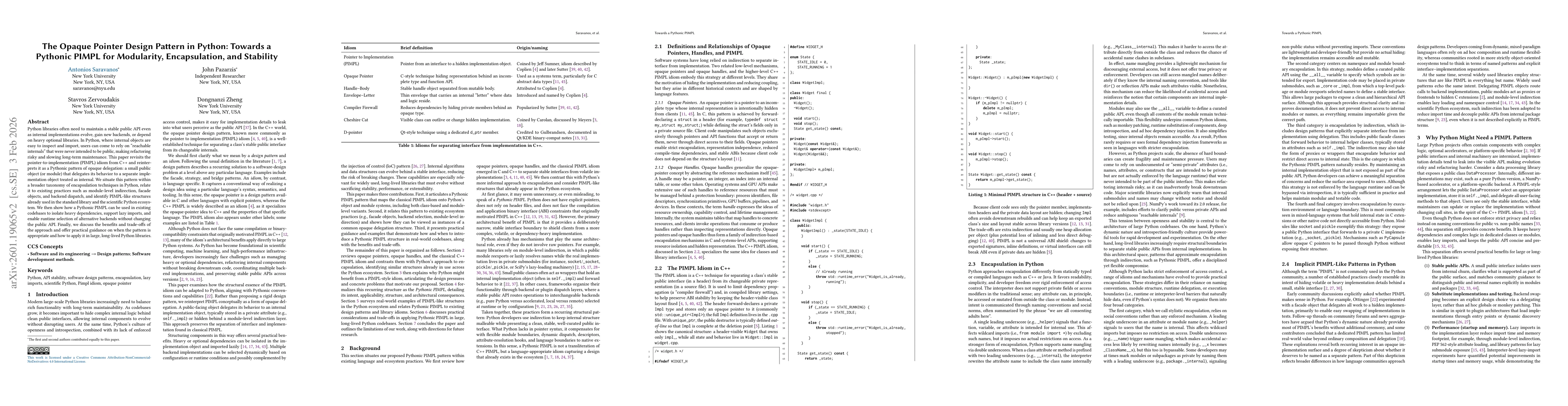 Thumbnail for The Opaque Pointer Design Pattern in Python: Towards a Pythonic PIMPL for Modularity, Encapsulation, and Stability
