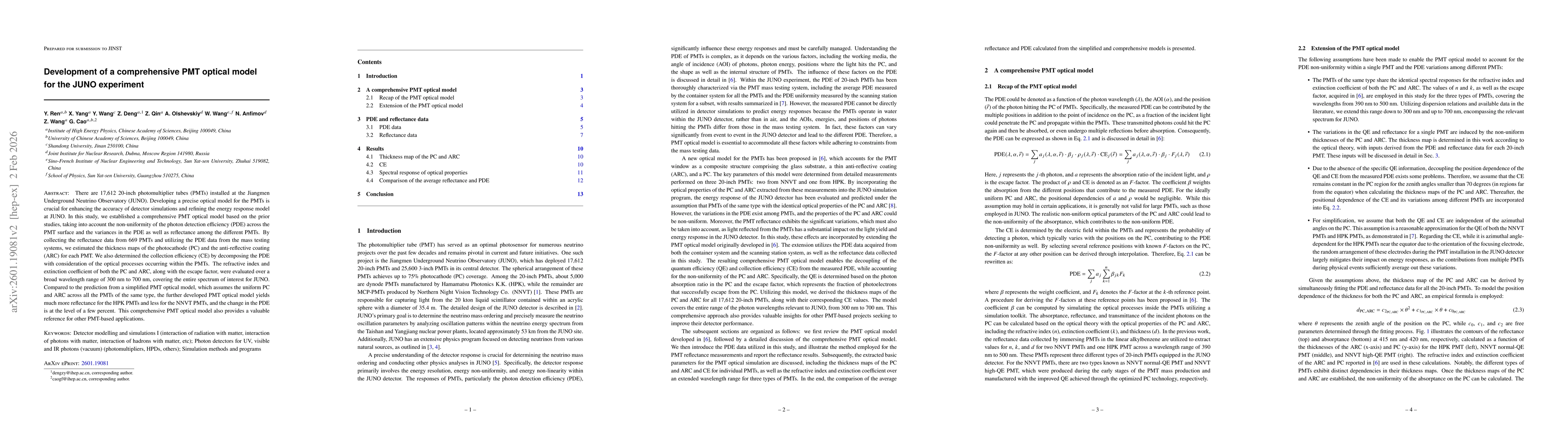 Thumbnail for Development of a comprehensive PMT optical model for the JUNO experiment
