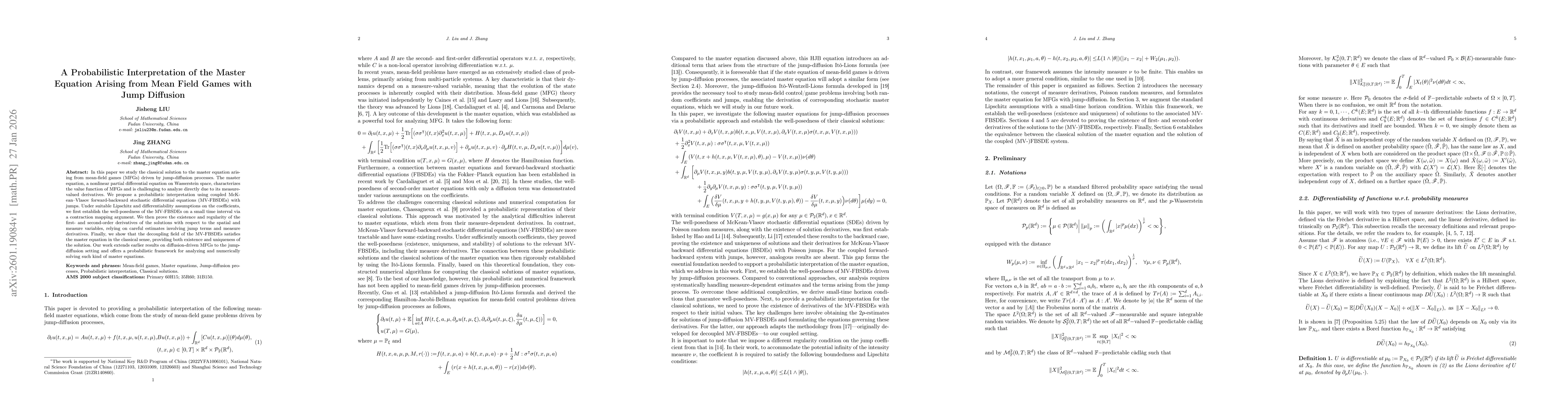 Thumbnail for A Probabilistic Interpretation of the Master Equation Arising from Mean Field Games with Jump Diffusion
