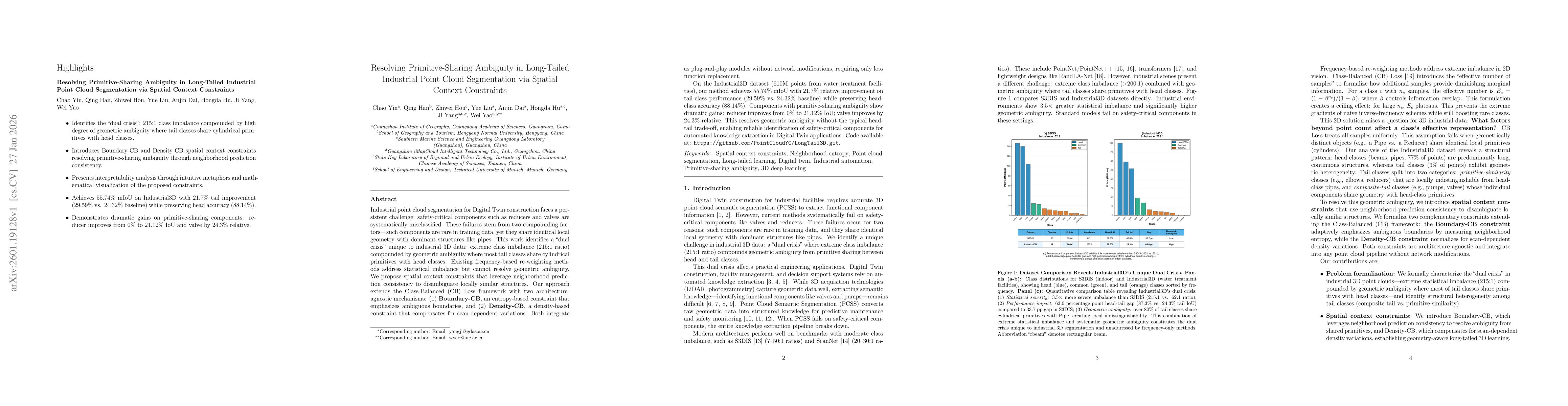 Thumbnail for Resolving Primitive-Sharing Ambiguity in Long-Tailed Industrial Point Cloud Segmentation via Spatial Context Constraints
