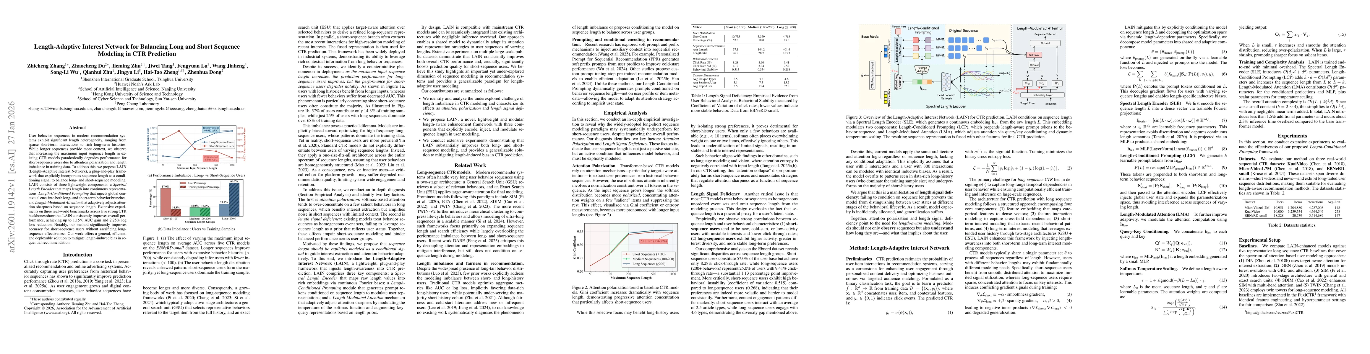Thumbnail for Length-Adaptive Interest Network for Balancing Long and Short Sequence Modeling in CTR Prediction