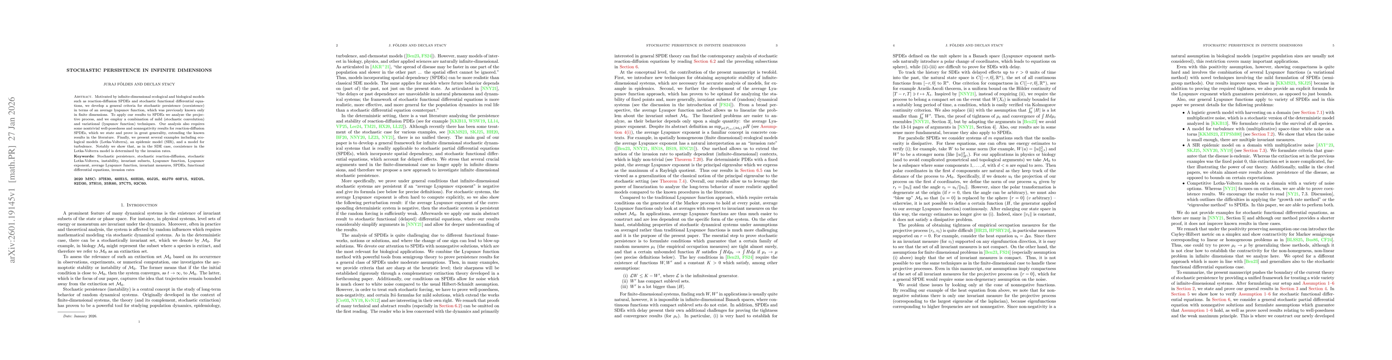 Thumbnail for Stochastic Persistence in Infinite Dimensions