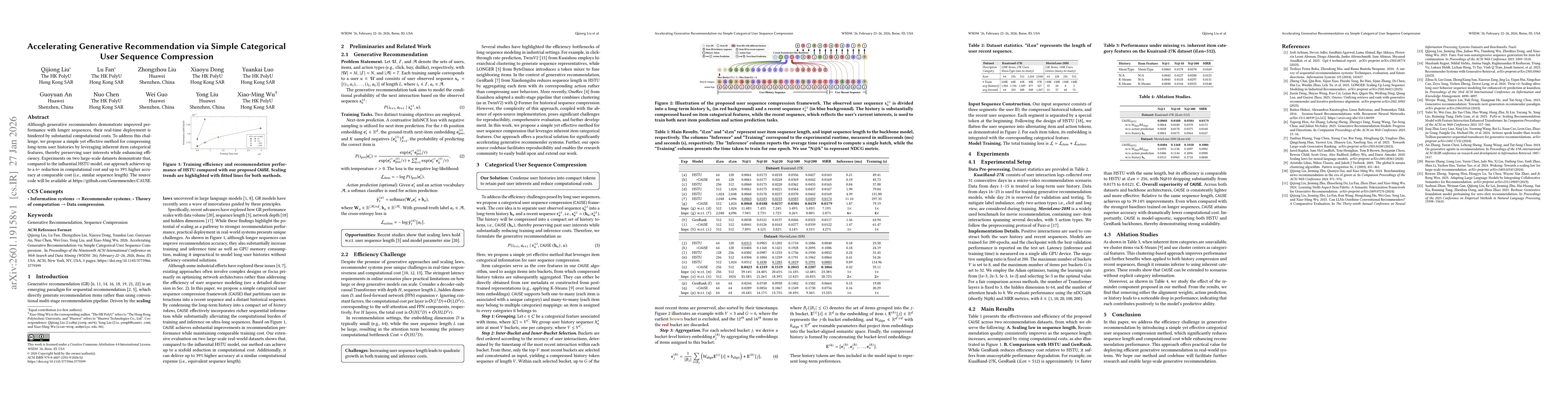 Thumbnail for Accelerating Generative Recommendation via Simple Categorical User Sequence Compression