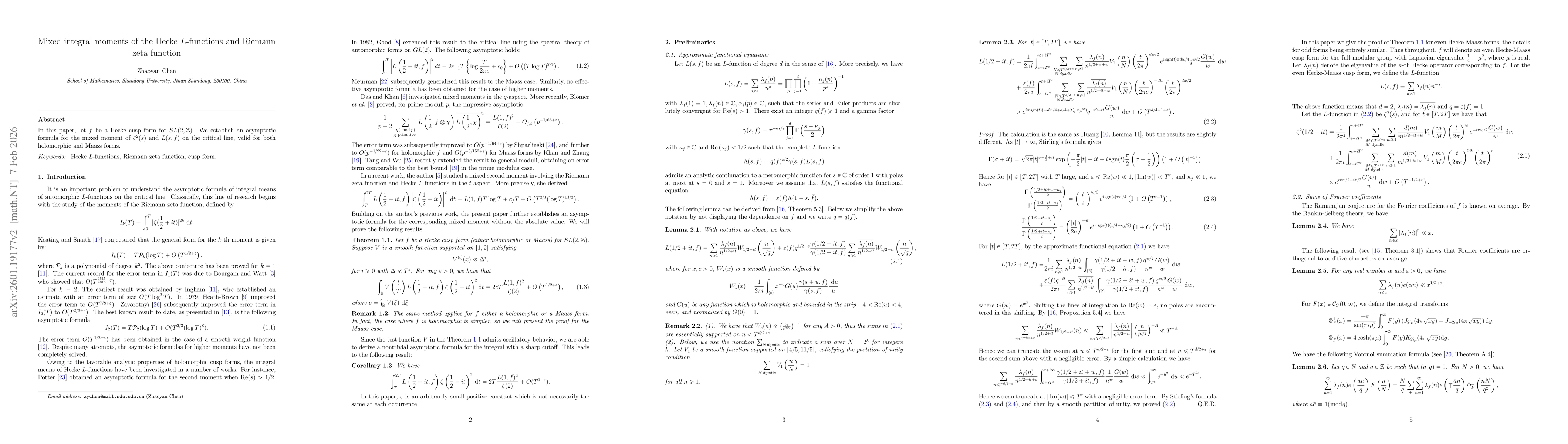 Thumbnail for Integral moment of the Riemann zeta function and Hecke $L$-functions, II