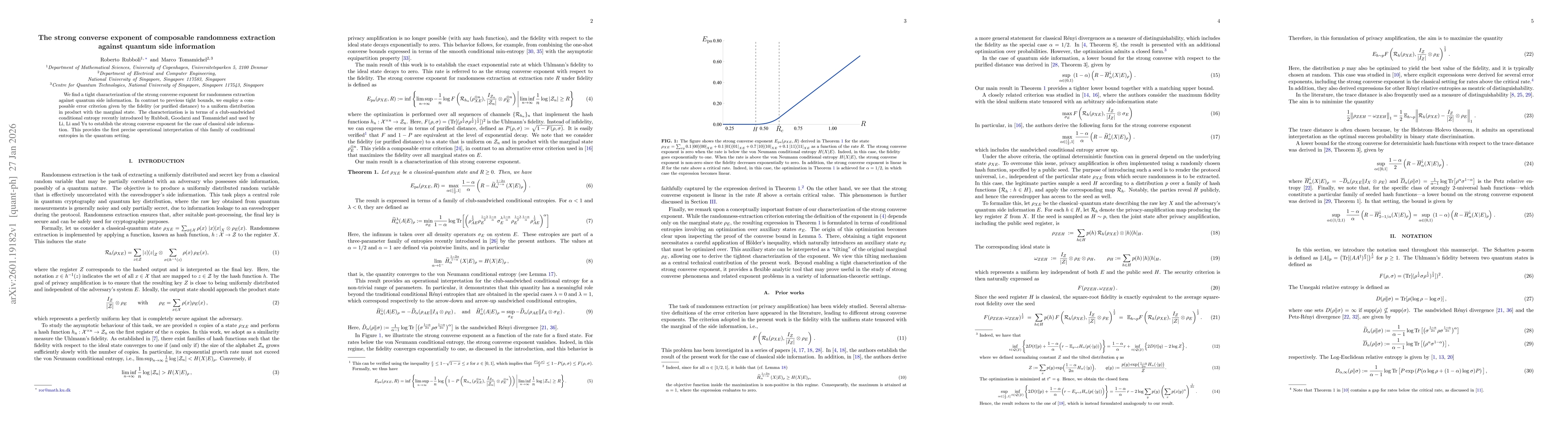 Thumbnail for The strong converse exponent of composable randomness extraction against quantum side information