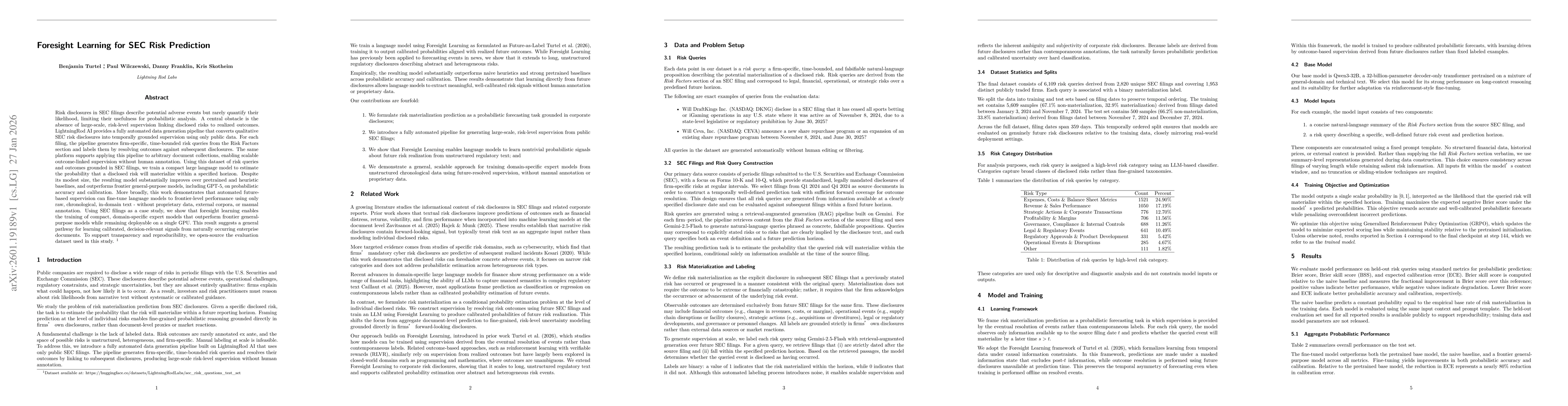 Thumbnail for Foresight Learning for SEC Risk Prediction