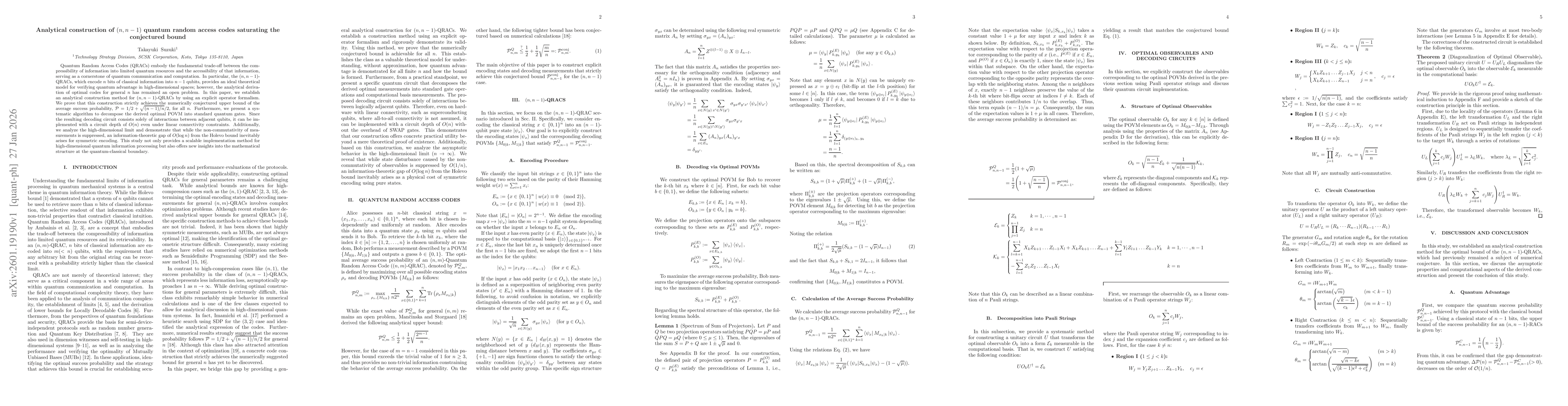 Thumbnail for Analytical construction of $(n, n-1)$ quantum random access codes saturating the conjectured bound