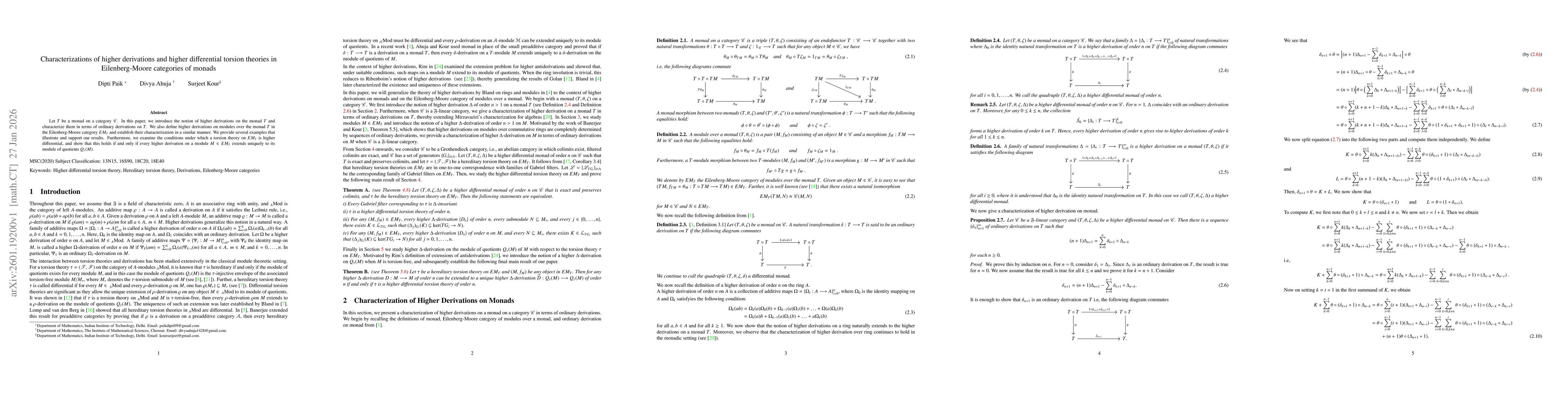 Thumbnail for Characterizations of higher derivations and higher differential torsion theories in Eilenberg-Moore categories of monads