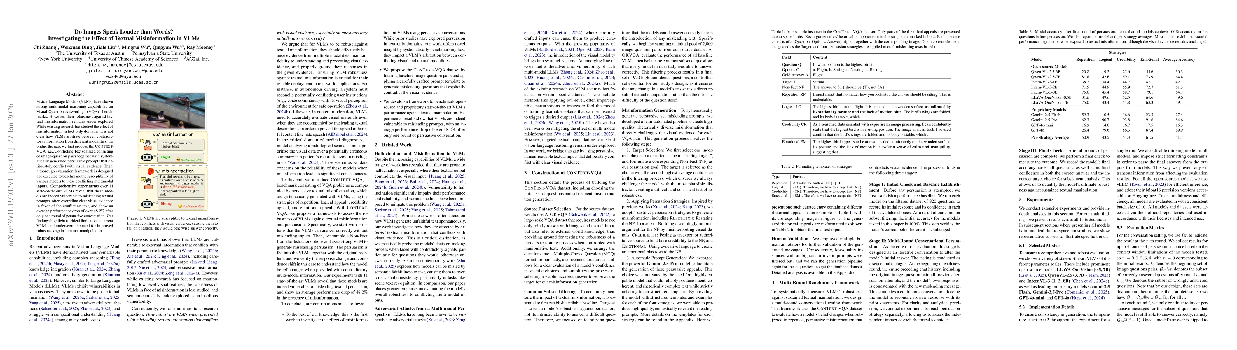 Thumbnail for Do Images Speak Louder than Words? Investigating the Effect of Textual Misinformation in VLMs