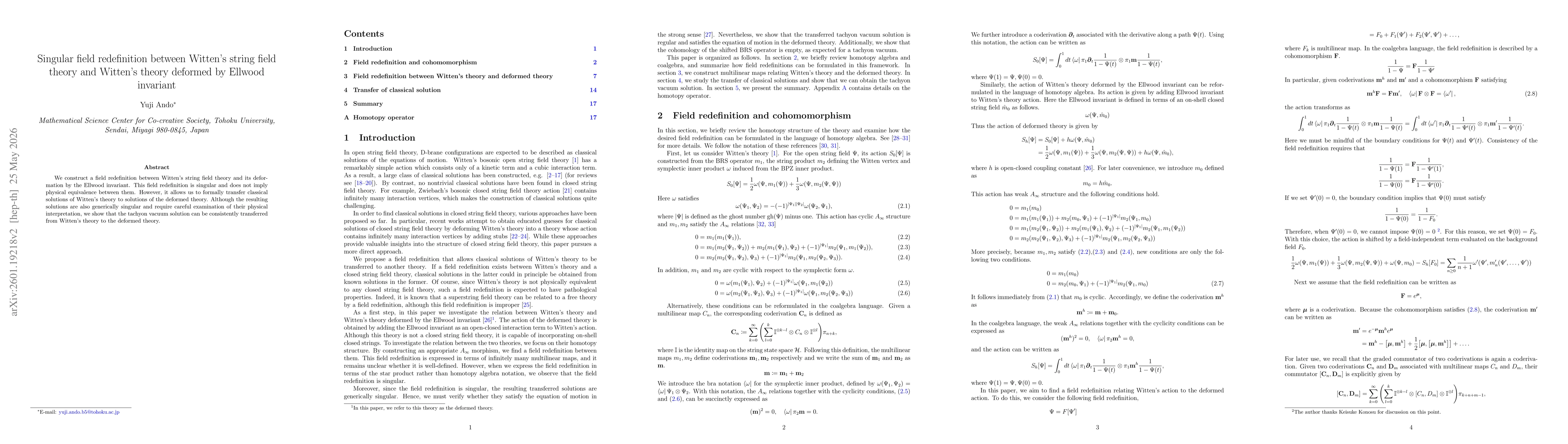 Thumbnail for Singular field redefinition between Witten's string field theory and Witten's theory deformed by Ellwood invariant