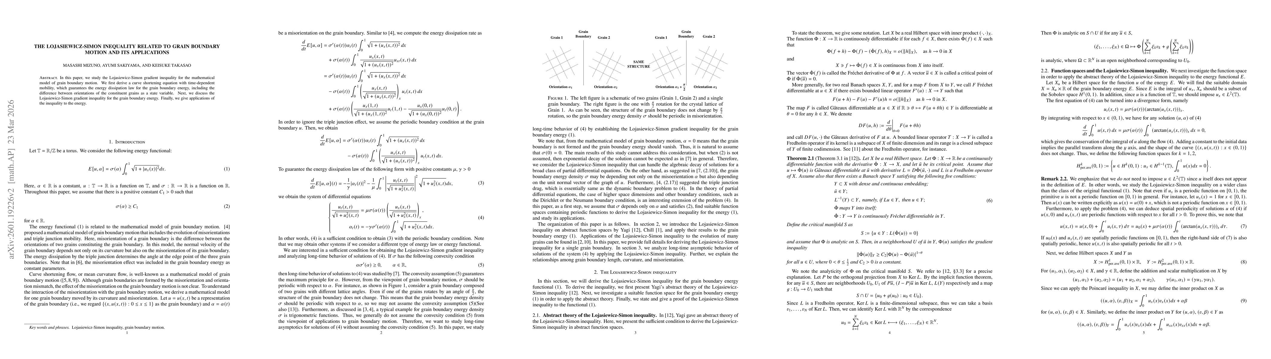 Thumbnail for The Łojasiewicz-Simon inequality related to grain boundary motion and its applications