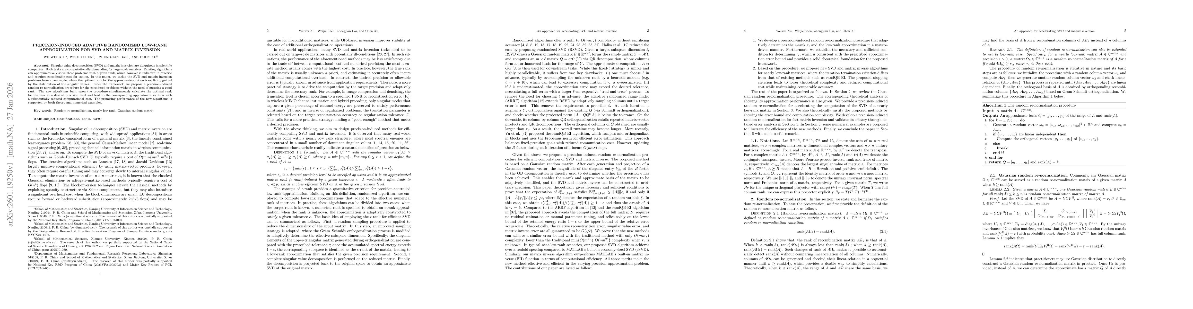 Thumbnail for Precision-induced Adaptive Randomized Low-Rank Approximation for SVD and Matrix Inversion