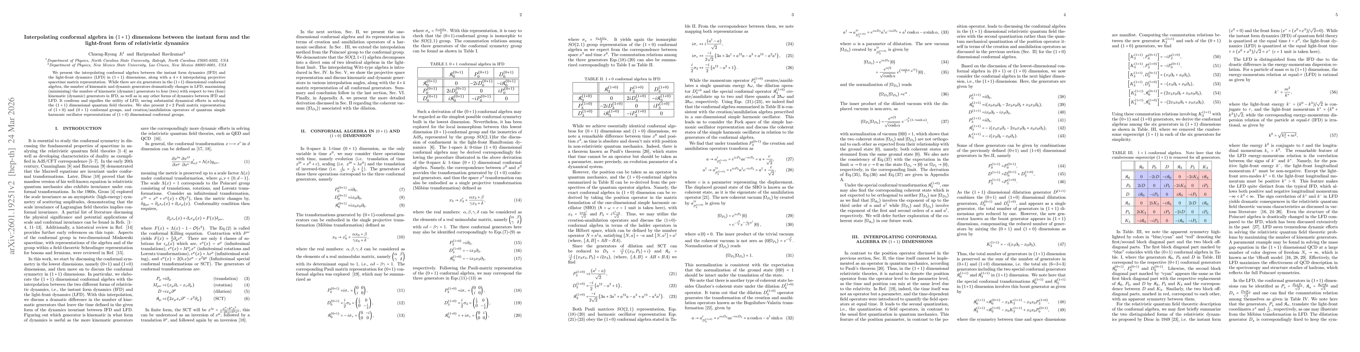 Thumbnail for Interpolating conformal algebra in $(1+1)$ dimensions between the instant form and the light-front form of relativistic dynamics