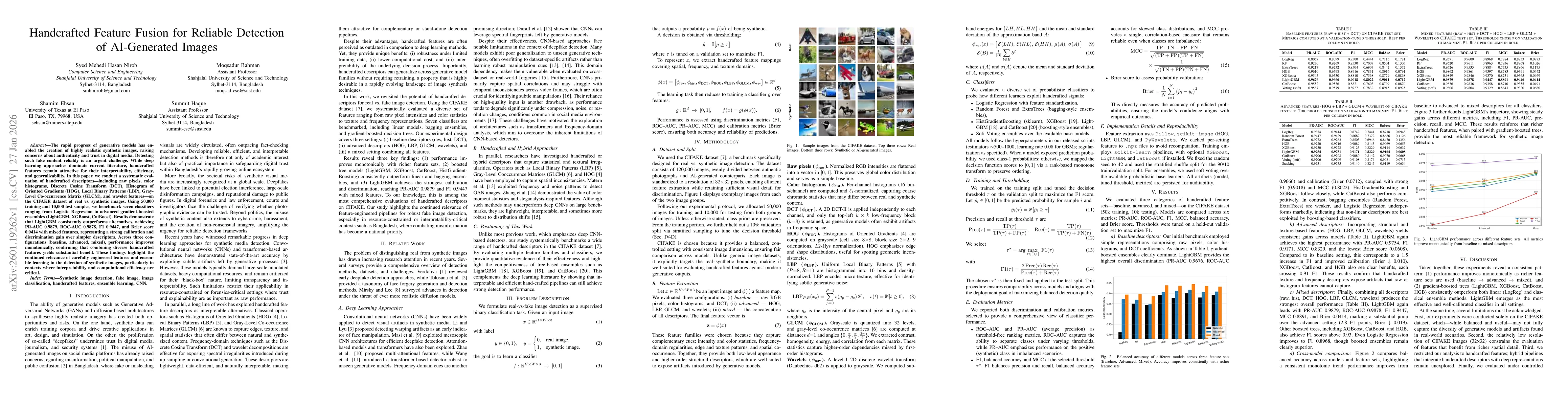 Thumbnail for Handcrafted Feature Fusion for Reliable Detection of AI-Generated Images