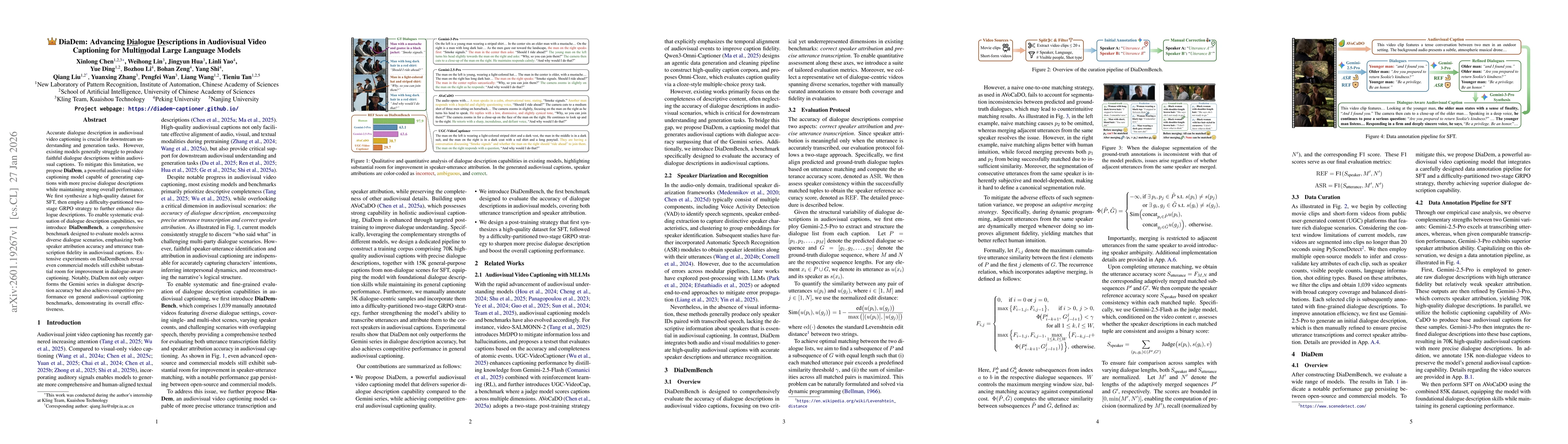 Thumbnail for DiaDem: Advancing Dialogue Descriptions in Audiovisual Video Captioning for Multimodal Large Language Models