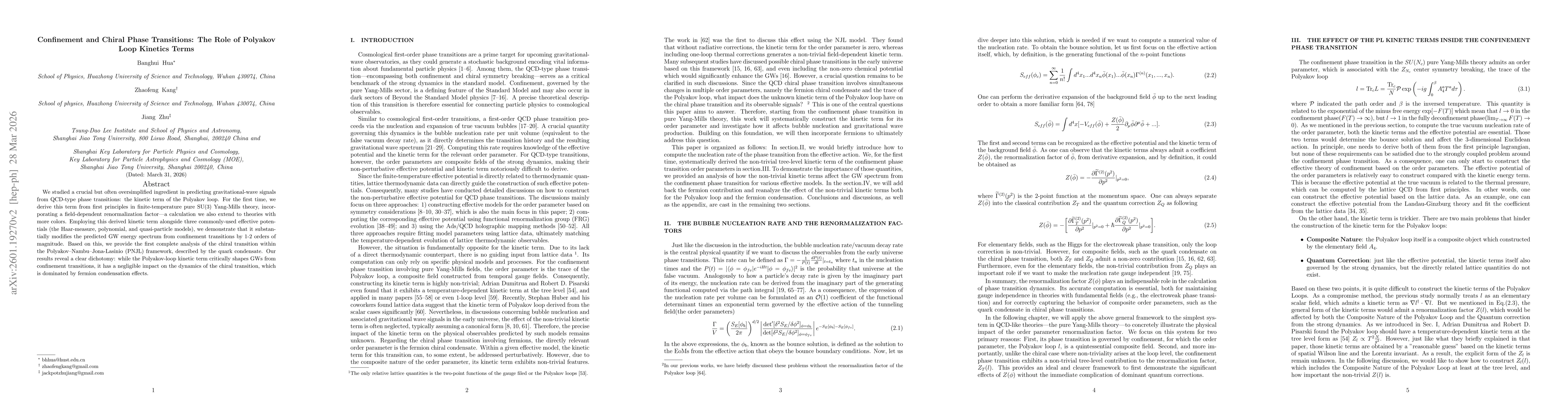 Thumbnail for Confinement and Chiral Phase Transitions: The Role of Polyakov Loop Kinetics Terms