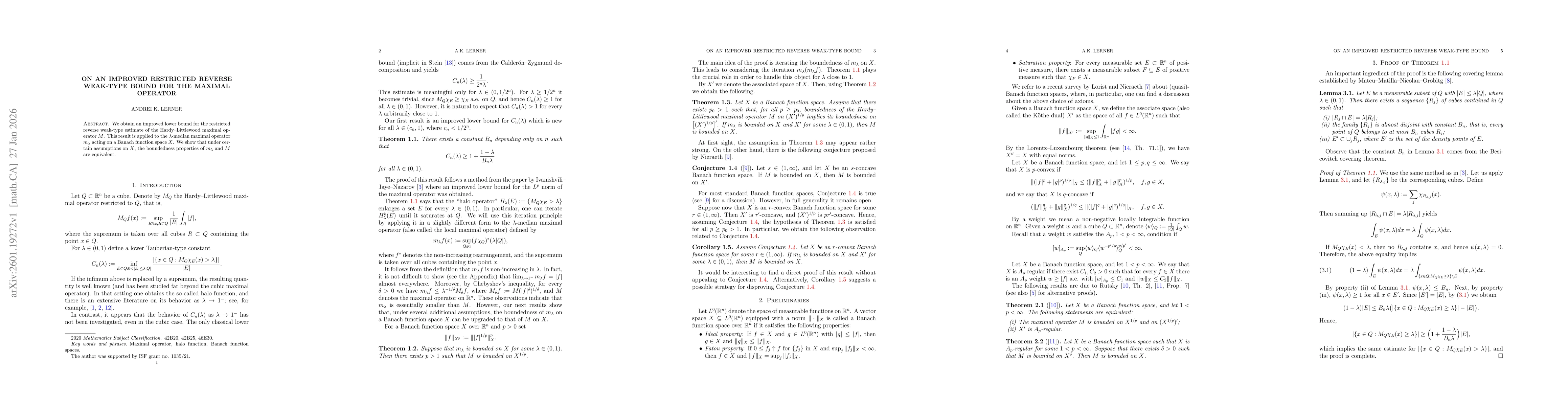Thumbnail for On an improved restricted reverse weak-type bound for the maximal operator