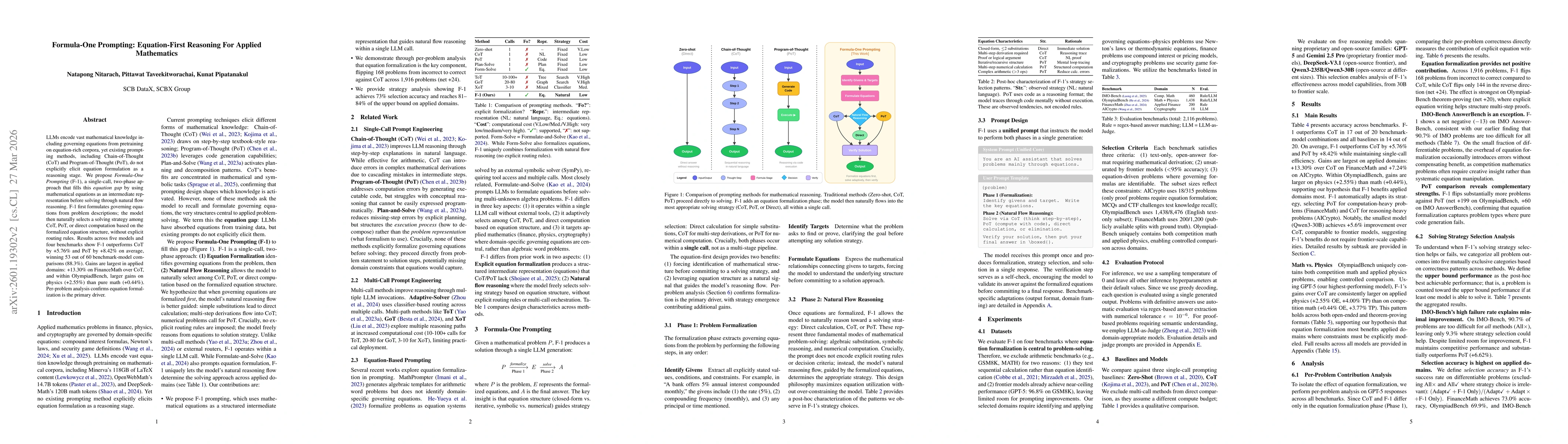 Thumbnail for Formula-One Prompting: Adaptive Reasoning Through Equations For Applied Mathematics