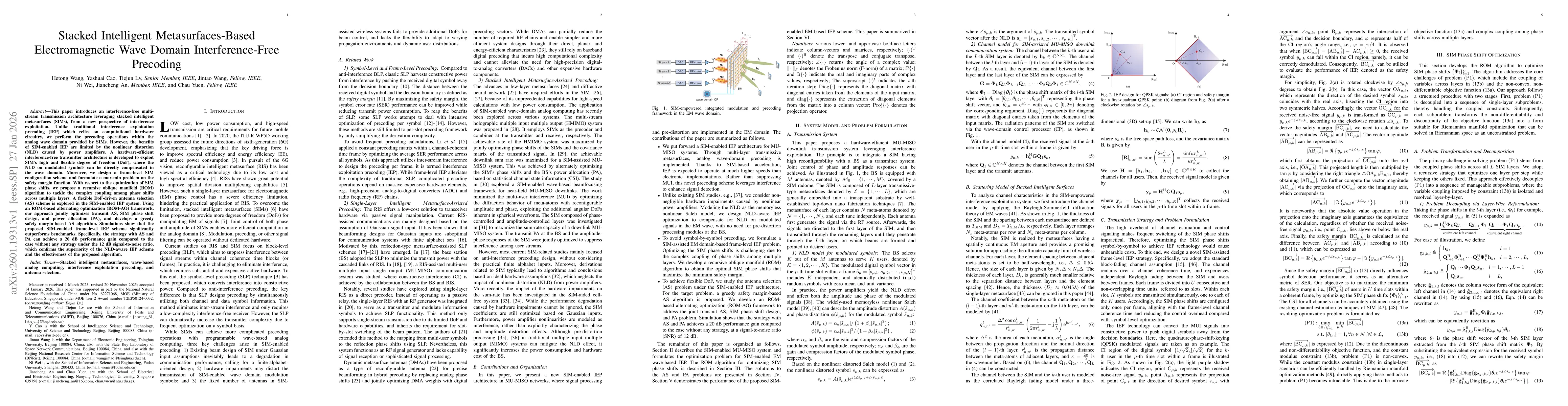 Thumbnail for Stacked Intelligent Metasurfaces-Based Electromagnetic Wave Domain Interference-Free Precoding