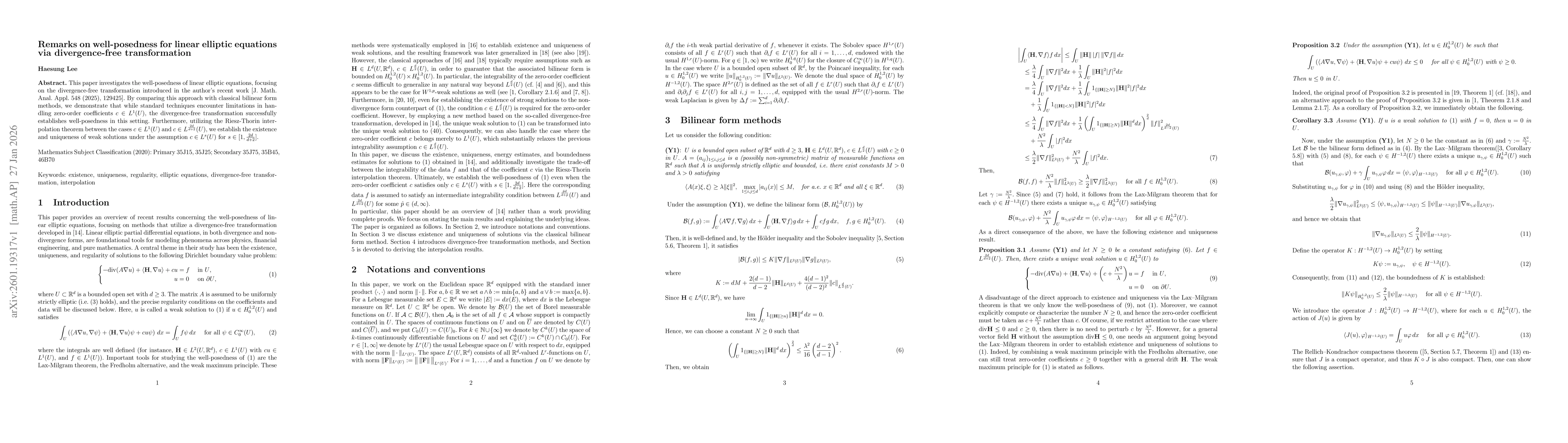Thumbnail for Remarks on well-posedness for linear elliptic equations via divergence-free transformation