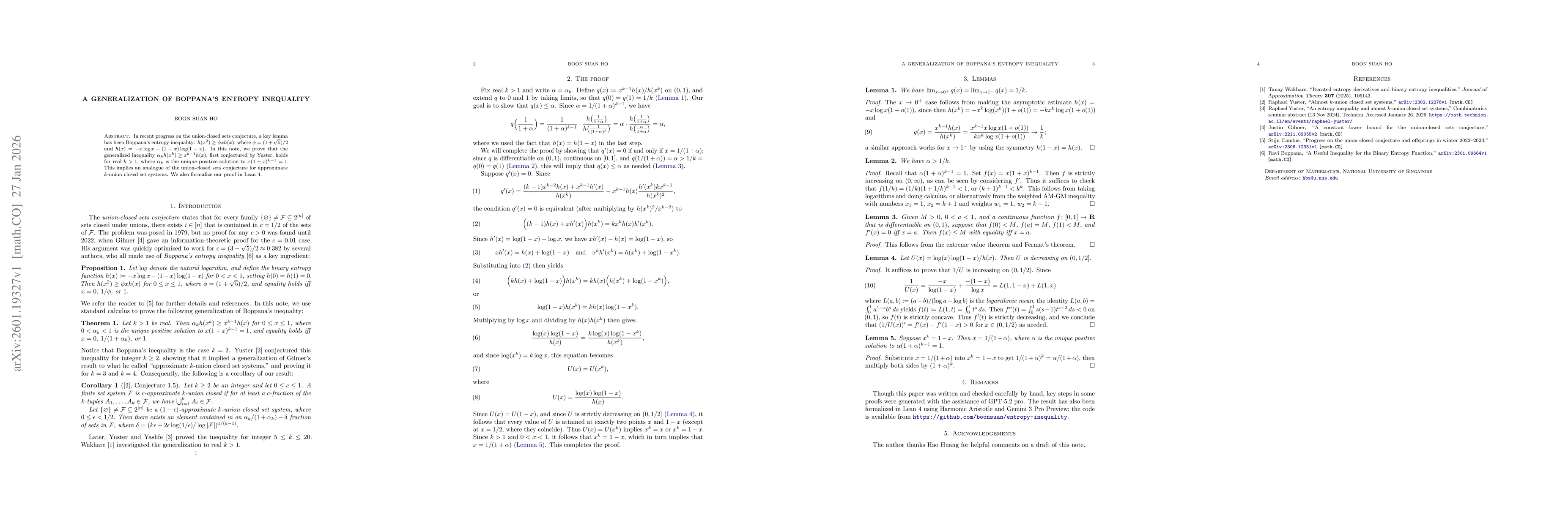 Thumbnail for A generalization of Boppana's entropy inequality