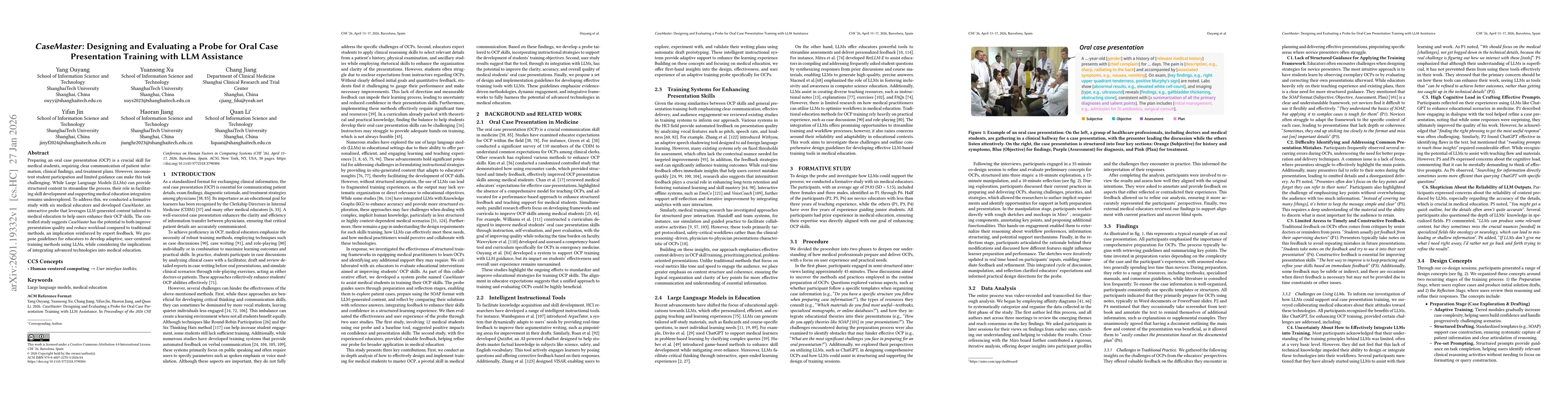Thumbnail for CaseMaster: Designing and Evaluating a Probe for Oral Case Presentation Training with LLM Assistance