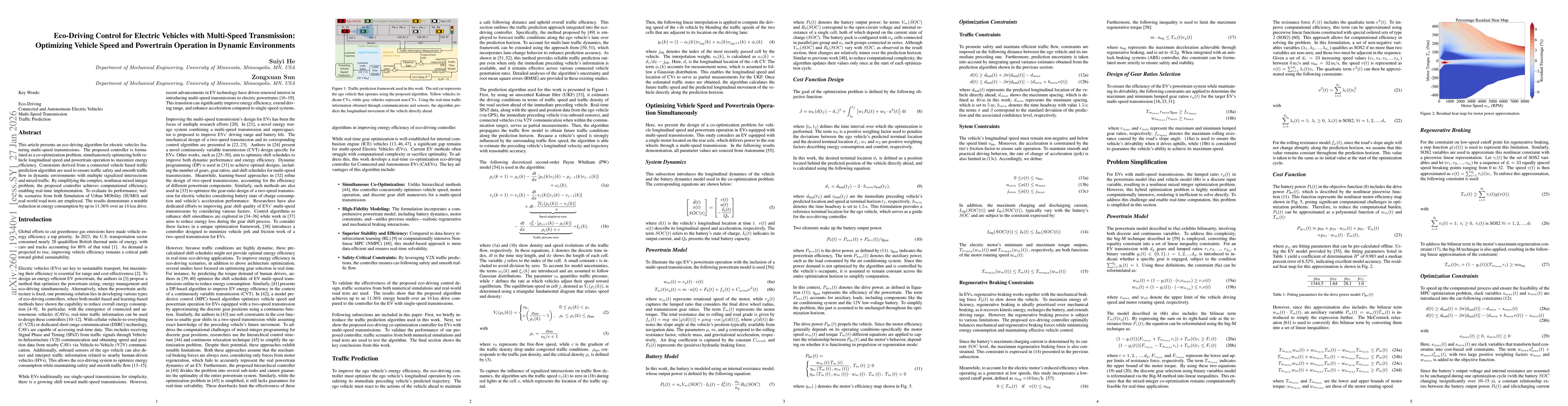 Thumbnail for Eco-Driving Control for Electric Vehicles with Multi-Speed Transmission: Optimizing Vehicle Speed and Powertrain Operation in Dynamic Environments