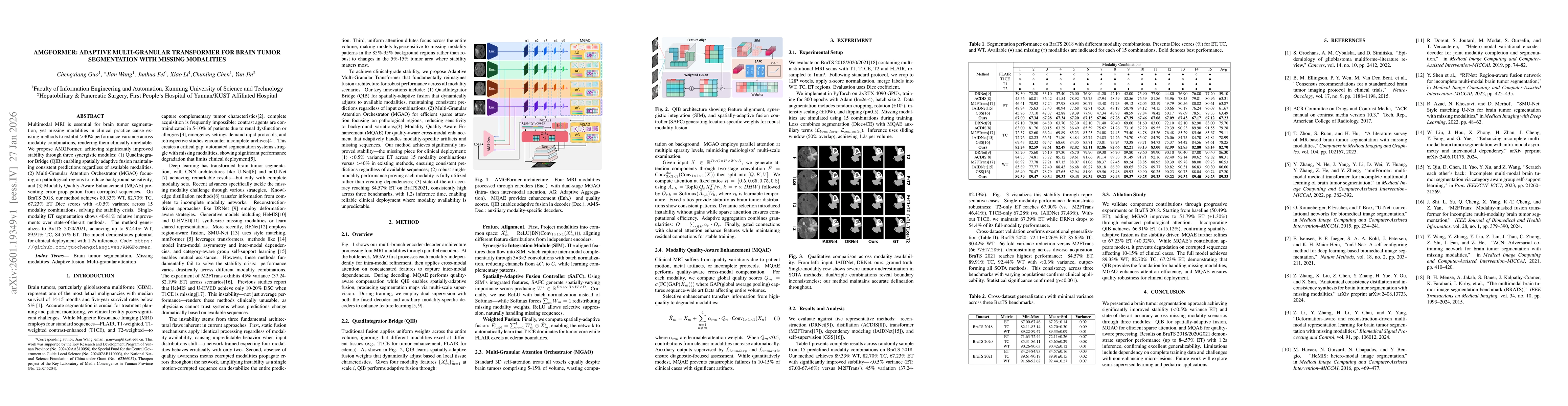 Thumbnail for AMGFormer: Adaptive Multi-Granular Transformer for Brain Tumor Segmentation with Missing Modalities