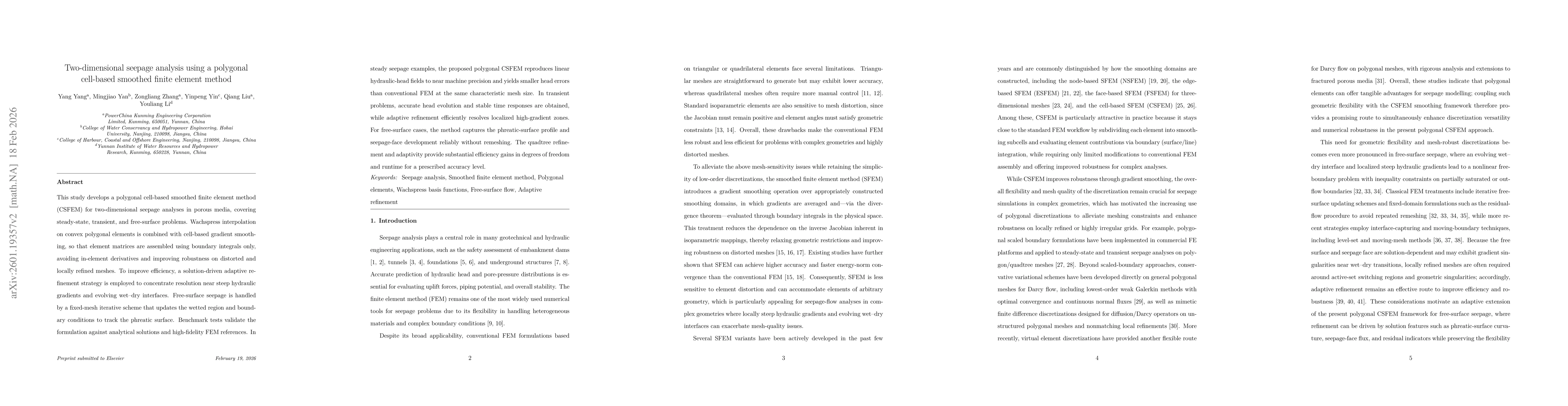 Thumbnail for Seepage analysis using a polygonal cell-based smoothed finite element method