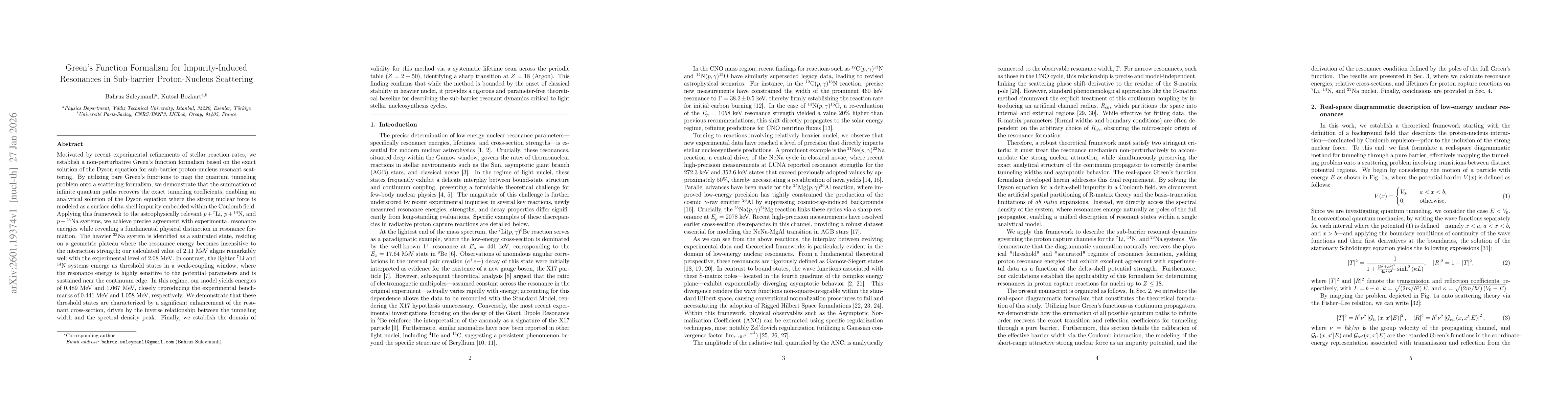 Thumbnail for Green's Function Formalism for Impurity-Induced Resonances in Sub-barrier Proton-Nucleus Scattering