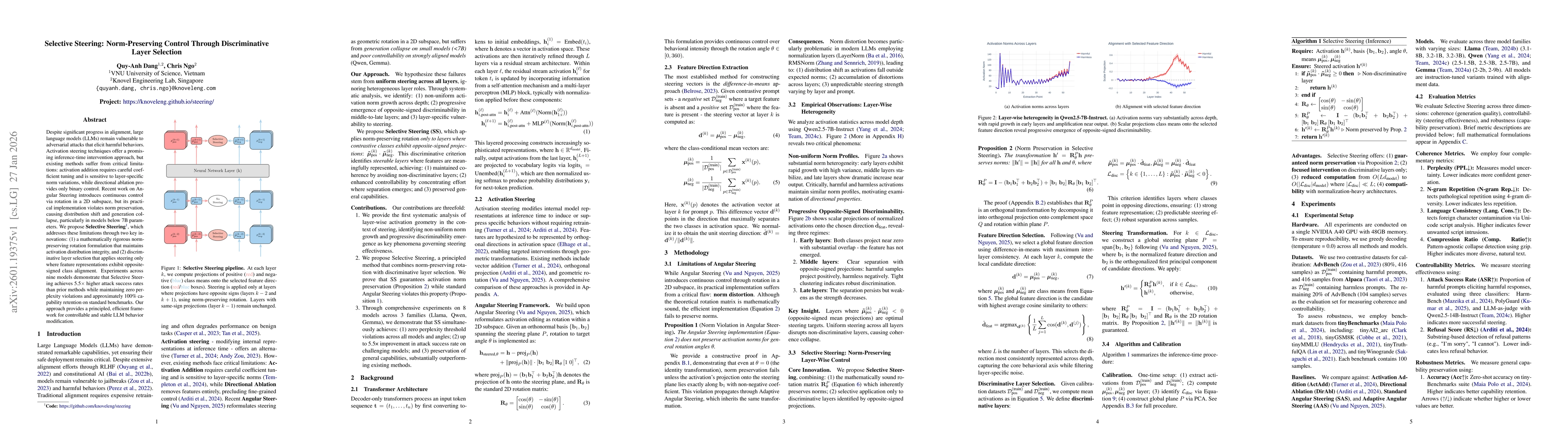 Thumbnail for Selective Steering: Norm-Preserving Control Through Discriminative Layer Selection