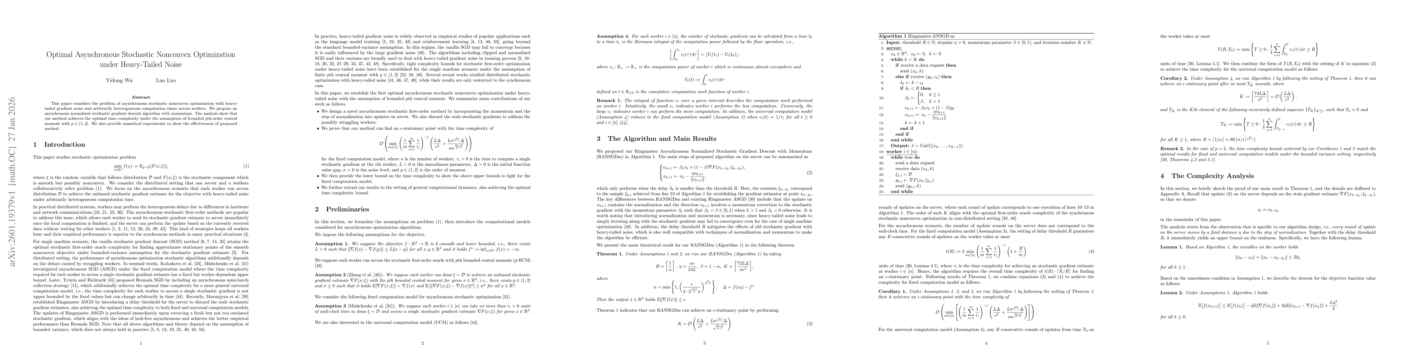 Thumbnail for Optimal Asynchronous Stochastic Nonconvex Optimization under Heavy-Tailed Noise