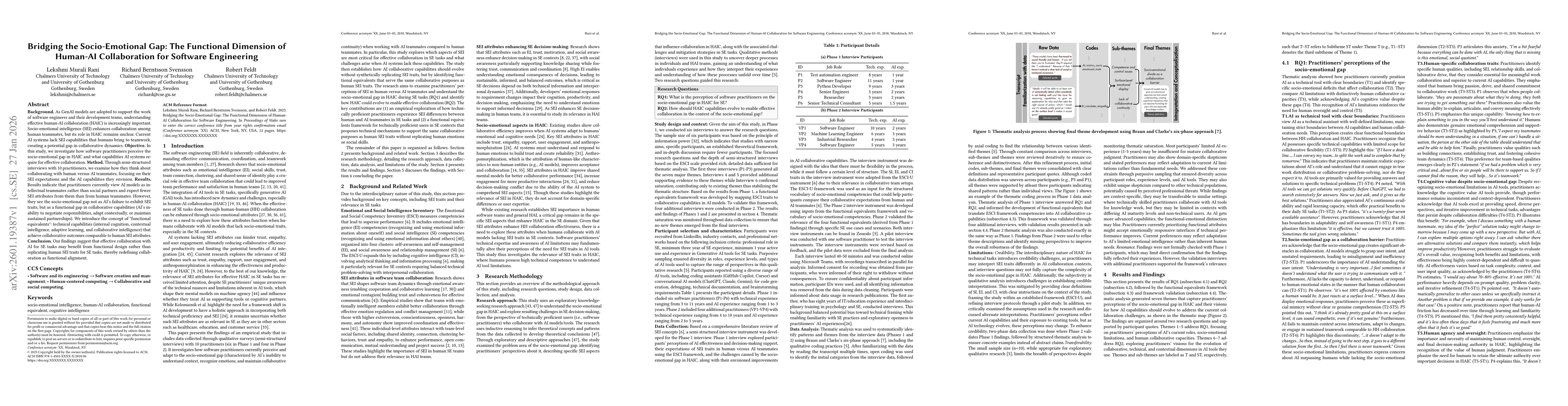 Thumbnail for Bridging the Socio-Emotional Gap: The Functional Dimension of Human-AI Collaboration for Software Engineering