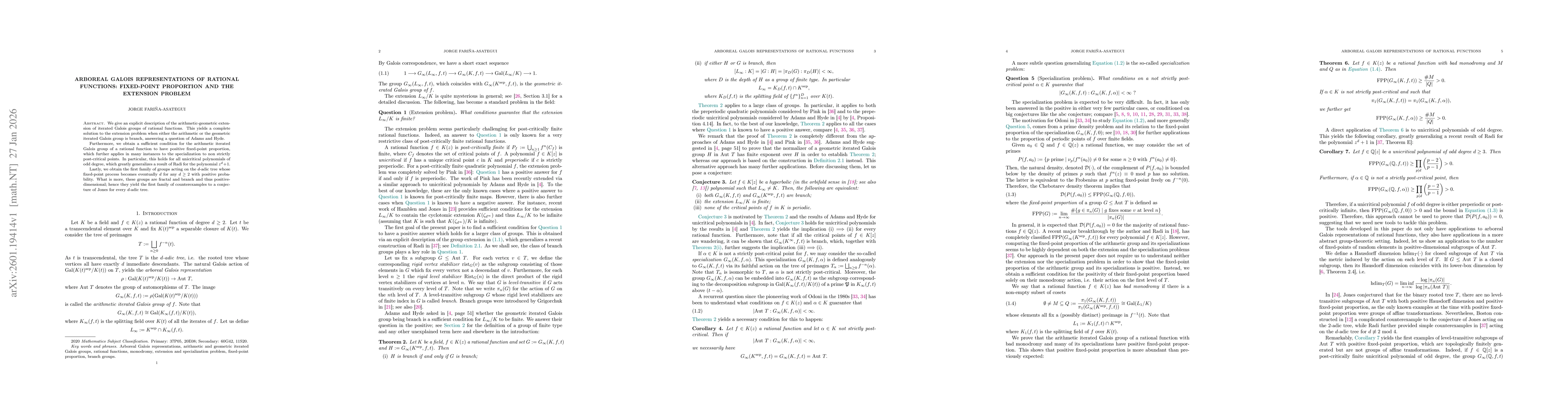 Thumbnail for Arboreal Galois representations of rational functions: fixed-point proportion and the extension problem
