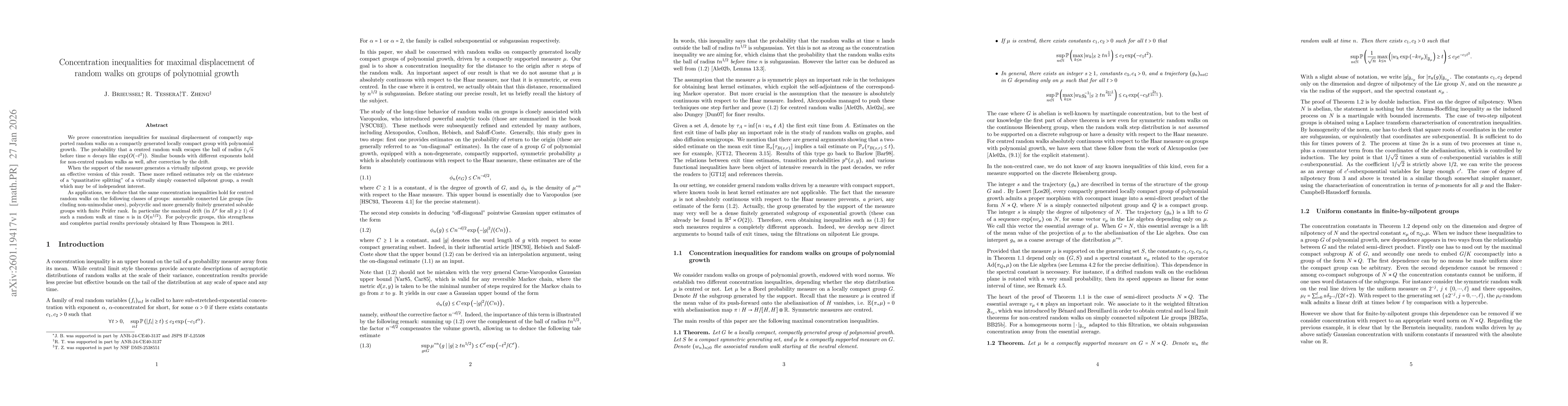 Thumbnail for Concentration inequalities for maximal displacement of random walks on groups of polynomial growth
