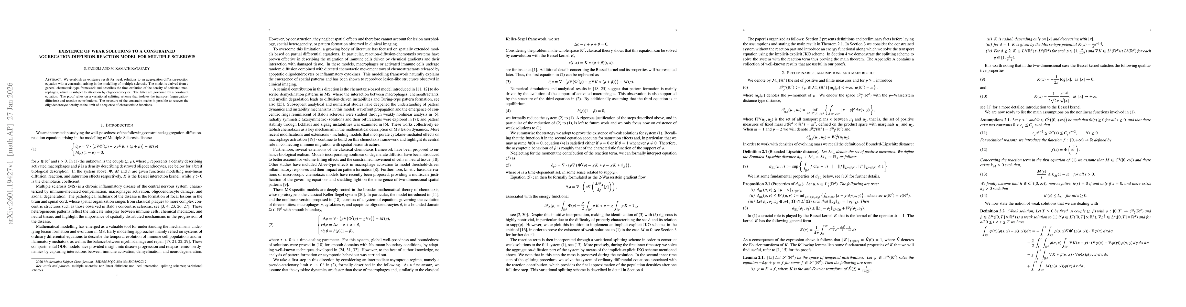 Thumbnail for Existence of Weak Solutions to a Constrained Aggregation-Diffusion-Reaction Model for Multiple Sclerosis