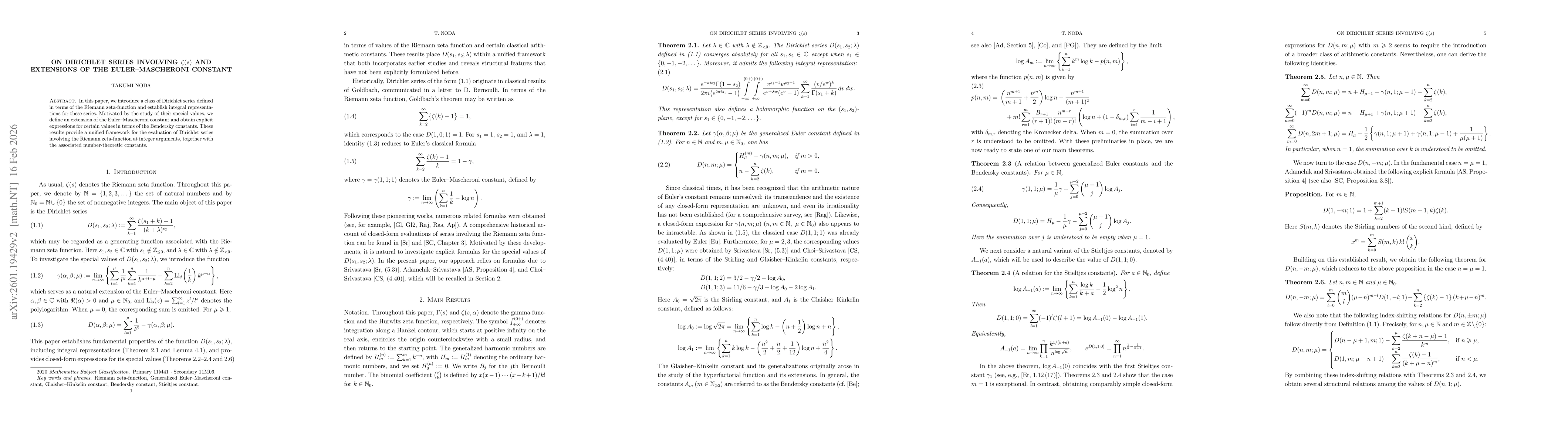 Thumbnail for On Dirichlet Series Involving $ζ(s)$ and Extensions of the Euler-Mascheroni Constant