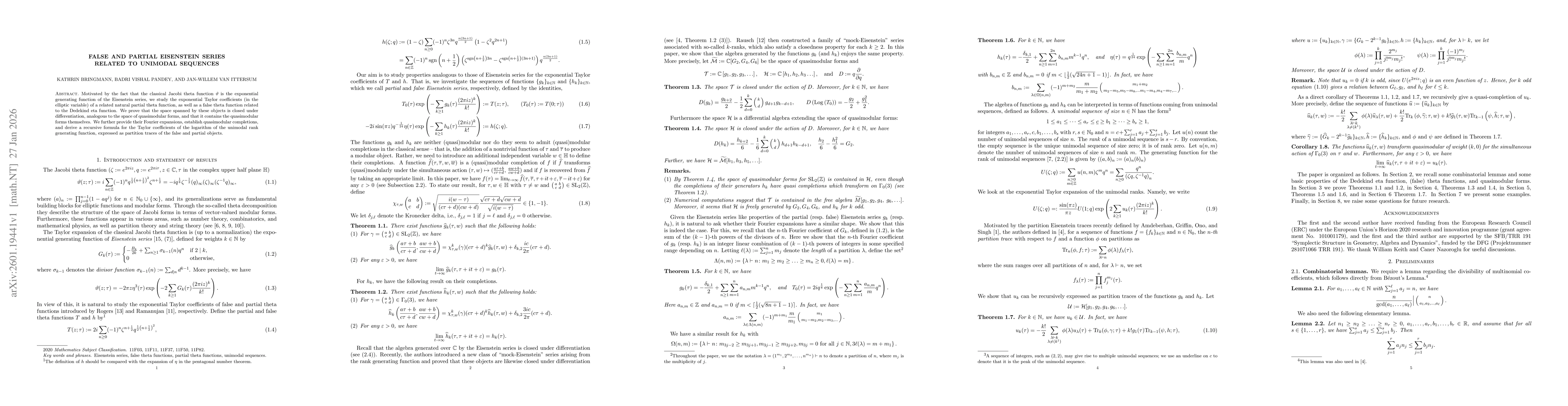 Thumbnail for False and partial Eisenstein series related to unimodal sequences