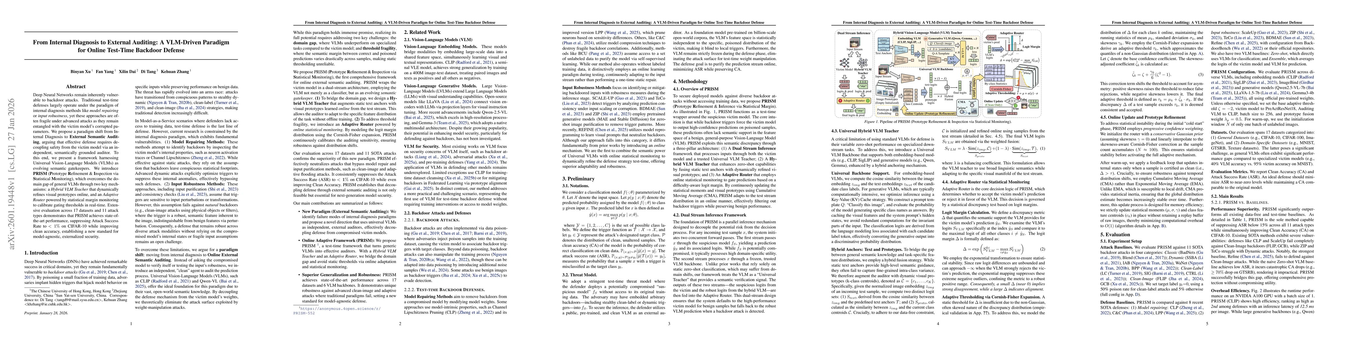 Thumbnail for From Internal Diagnosis to External Auditing: A VLM-Driven Paradigm for Online Test-Time Backdoor Defense