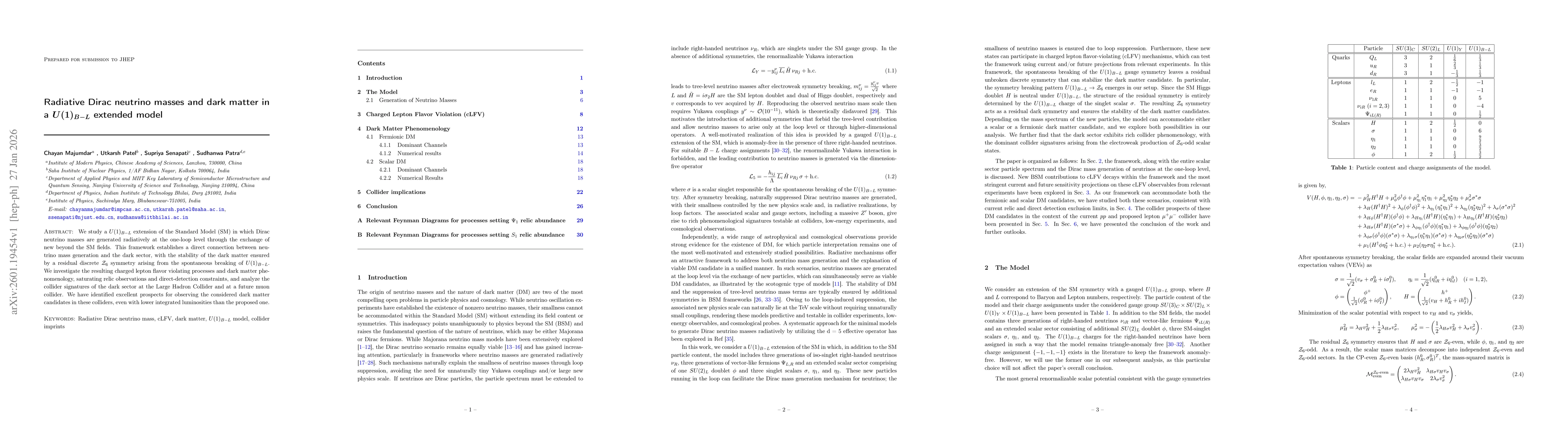 Thumbnail for Radiative Dirac neutrino masses and dark matter in a $U(1)_{B-L}$ extended model