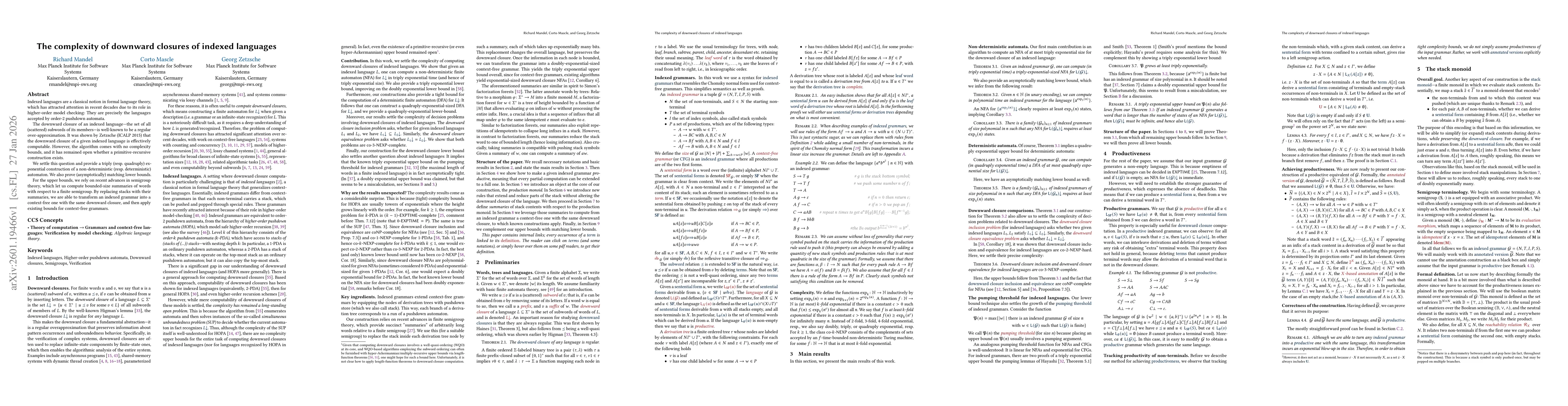 Thumbnail for The complexity of downward closures of indexed languages