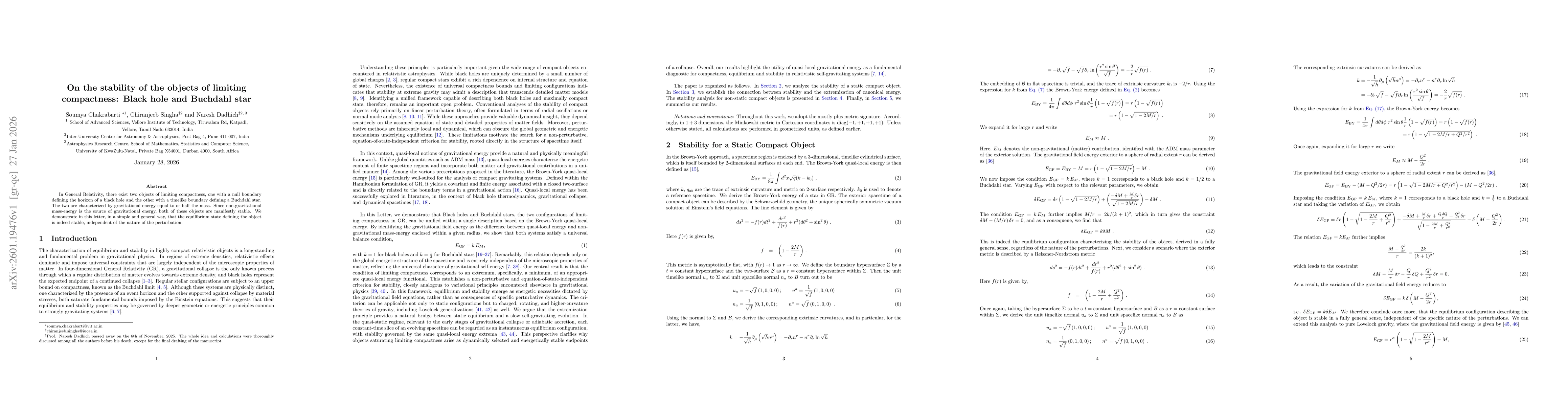 Thumbnail for On the stability of the objects of limiting compactness: Black hole and Buchdahl star