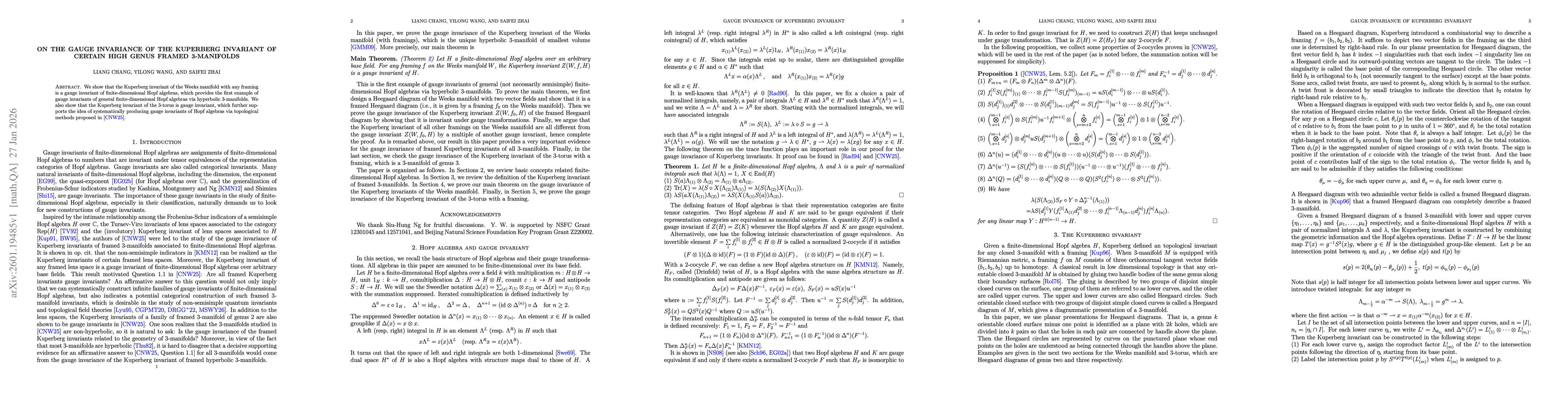 Thumbnail for On the gauge invariance of the Kuperberg invariant of certain high genus framed 3-manifolds