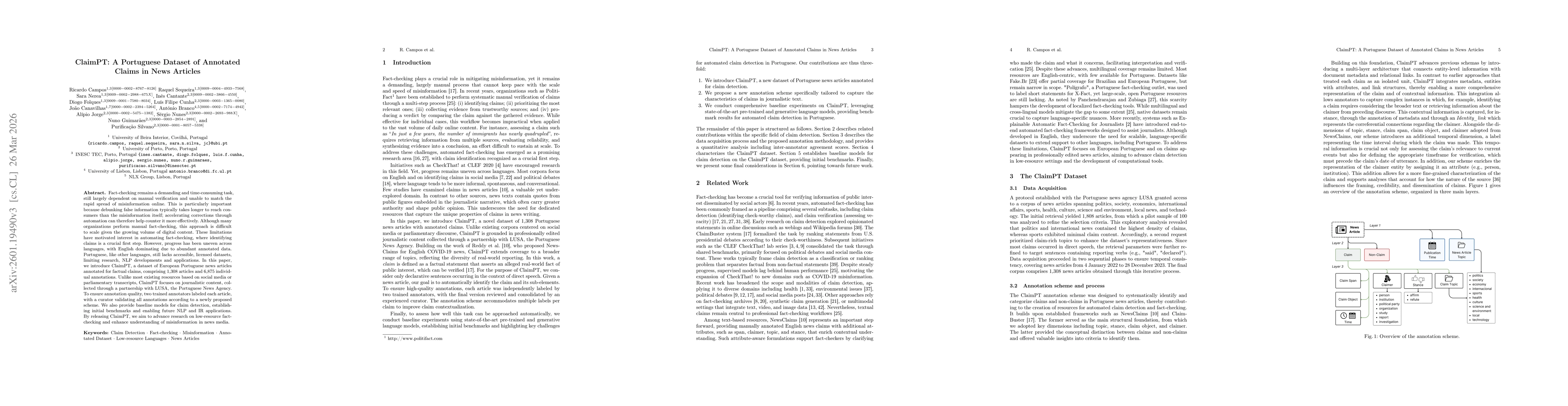 Thumbnail for ClaimPT: A Portuguese Dataset of Annotated Claims in News Articles