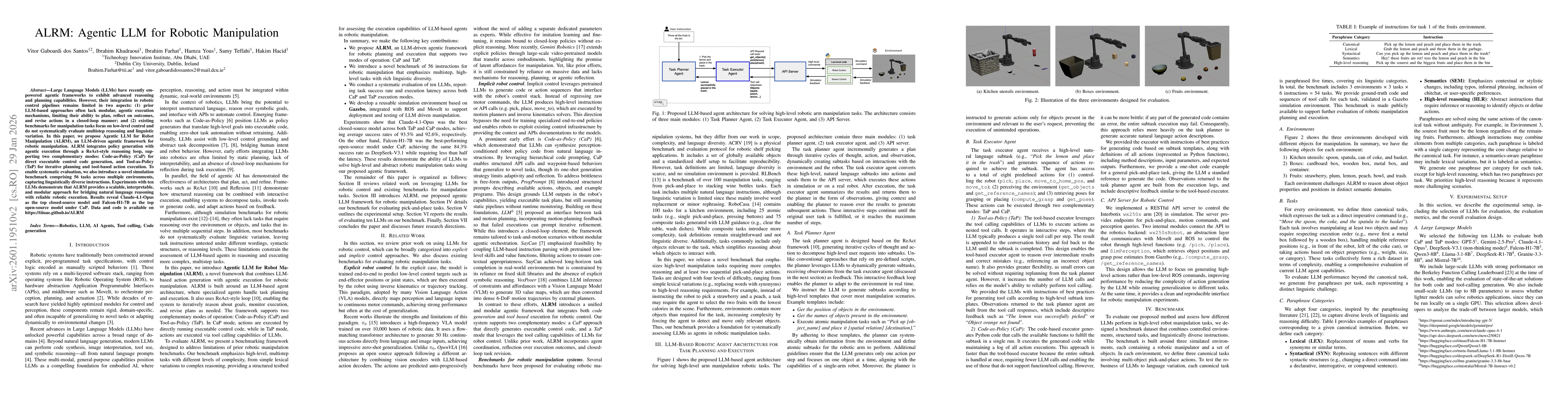 Thumbnail for ALRM: Agentic LLM for Robotic Manipulation