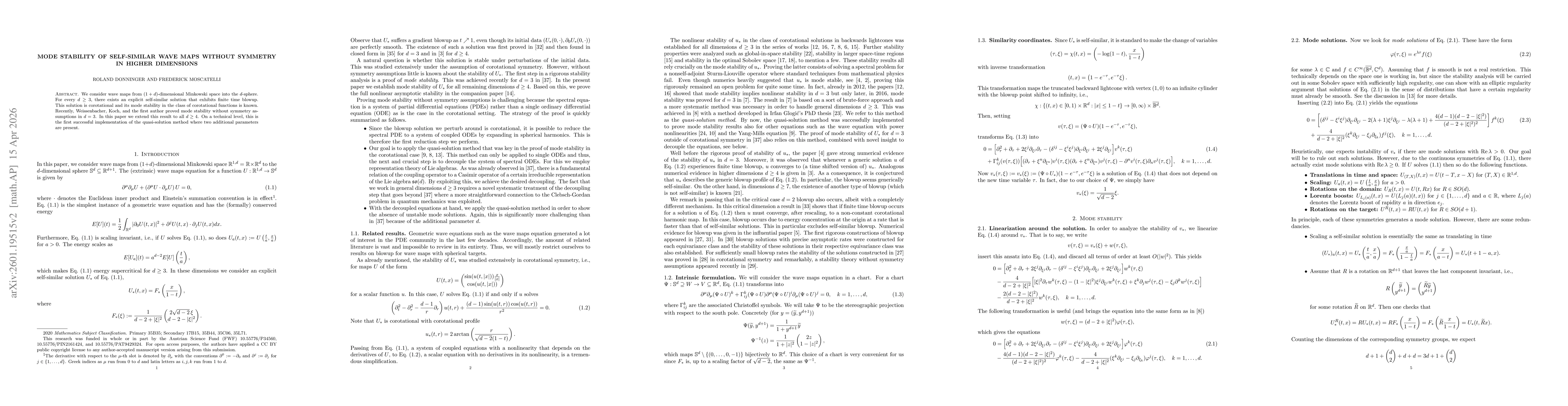 Thumbnail for Mode stability of self-similar wave maps without symmetry in higher dimensions