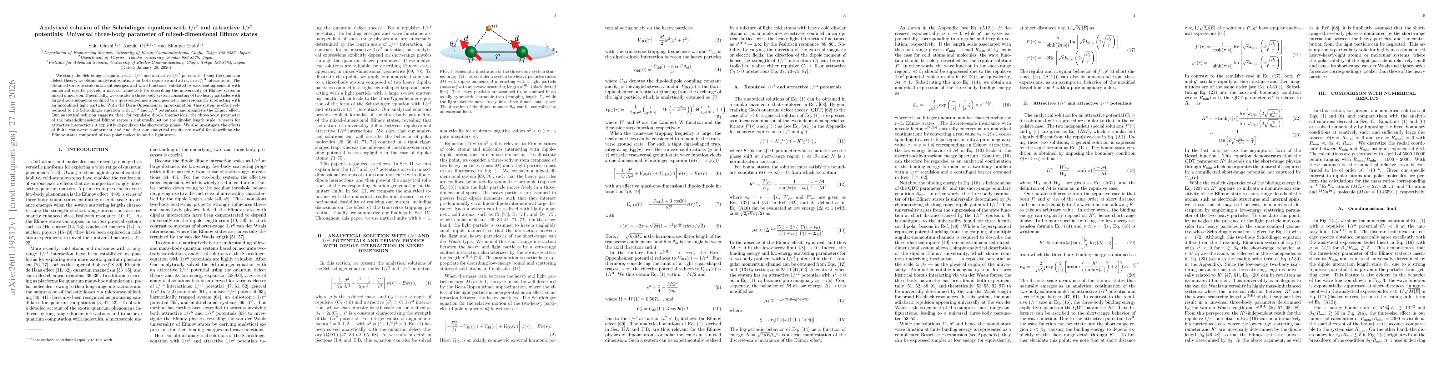 Thumbnail for Analytical solution of the Schrödinger equation with $1/r^3$ and attractive $1/r^2$ potentials: Universal three-body parameter of mixed-dimensional Efimov states