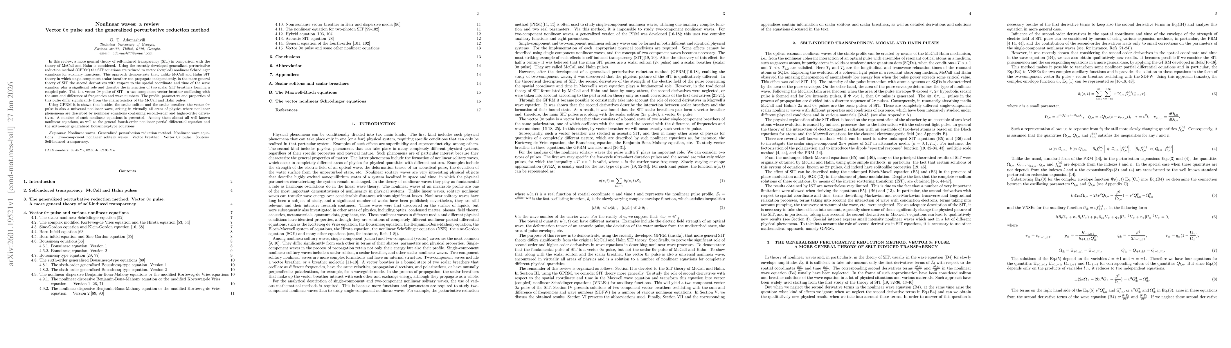 Thumbnail for Nonlinear waves: a review Vector $0π$ pulse and the generalized perturbative reduction method
